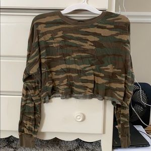 Crop long sleeve waffle shirt